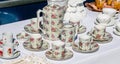 Retro coffee set sold at flea market for reusing dishes Royalty Free Stock Photo