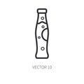 Retro cola, soda, water, juice bottle vector line icon. Summer travel vacation, tourism, camping. Backyard classic lunch