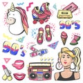 Retro collection fashion badge. cute stickers, patches, icons 90s memphis style