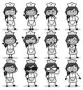 Retro Collection of Female Comic Waitress Poses - Set of Concepts Vector illustrations