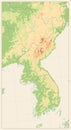 Retro color Korean Peninsula Physical Map. No text. Isolated on