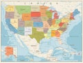 Retro Color Political Map of USA Royalty Free Stock Photo