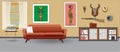 Retro colorful african living room interior design. Flat style vector illustration Royalty Free Stock Photo