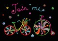 Retro colorful cute doodle bicycles vector illustration Royalty Free Stock Photo