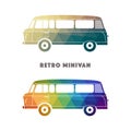 Retro colorful minivan. Classic vintage hippie van.