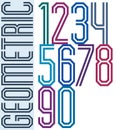 Retro colorful tall geometric numbers with parallel double lines