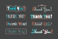 Retro Colorful Thank You Words Text With Different Stylized Font Faces Icons Set Design Elements On Gray