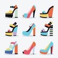 Retro colorful and trendy women isolated platform high heel shoes set Royalty Free Stock Photo