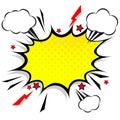 Retro comic design speech bubbles. Flash explosion with clouds