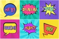 Retro comic speech bubbles with YES, NO, HEY