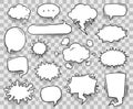 Retro comics speech bubbles in pop art style. Doodle dialogue balloons, thought clouds, sound explosions and splashes. Cool comic Royalty Free Stock Photo