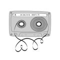 Retro compact tape cassette. Vintage audio tape in doodle style isolated on a white background. Vector black and white Royalty Free Stock Photo