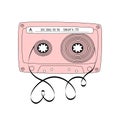 Retro compact tape cassette. Vintage red audio cassette tape in doodle style isolated on a white. Vector black and white Royalty Free Stock Photo