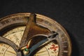 Retro compass on black board background. Close up. Royalty Free Stock Photo