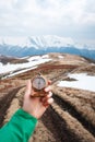 Retro compass in man hand Royalty Free Stock Photo