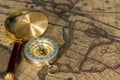 Retro compass with old map and magnifier Royalty Free Stock Photo