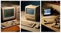 Retro computer collection vintage macintosh and ibm pc systems displayed together Royalty Free Stock Photo