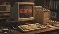 Retro computer displaying error message during old technical issues Royalty Free Stock Photo