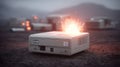 Retro computer exploding with sparks. A powerful visual metaphor for technological obsolescence, data overload, or system failure Royalty Free Stock Photo