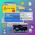 Retro computer glitches and errors with pixel art game Royalty Free Stock Photo