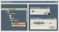 Retro computer interface displaying a file directory and two text-to-speech audio players with waveform visualizations Royalty Free Stock Photo