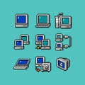 Retro computer interface elements set. Old PC UI icon assets for computer. Display, network, windows, laptop Royalty Free Stock Photo