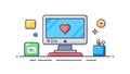 Retro Computer Monitor Displaying Heart Icon and Code, Programming Love, vector design Generative AI Royalty Free Stock Photo