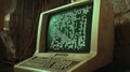 Retro computer screen displaying green matrix code in vintage setting Royalty Free Stock Photo