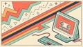 Retro Computer Setup with Cassette Tape & Binary Code, vector design Generative AI Royalty Free Stock Photo