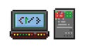 Retro Computer Setup Pixel Art Coding Icon, vector design Generative AI Royalty Free Stock Photo