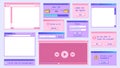 Retro computer window. Retrowave internet browser, frame folder, pop-up message 90s design. Vector old software UI set Royalty Free Stock Photo