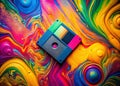 Retro Computing Icon A Vintage Floppy Disk on a Vibrant Textured Background Evoking the Nostalgic Era of Personal Royalty Free Stock Photo