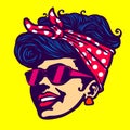 Retro cool girl face sunglasses rockabilly hairstyle Royalty Free Stock Photo