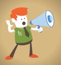 Retro Corporate Guy holding a megaphone.