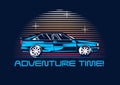 Retro coupe car from 1980 at night. 80s poster stylization. Vector illustration Royalty Free Stock Photo