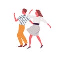 Retro couple dance lindy hop together synchronously. Faceless pair dancing swing, jive or step in 1940s style costumes Royalty Free Stock Photo