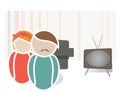 Retro Couple in a House. Universal Web Icons of a Family