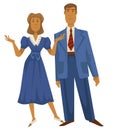 Retro couple, 1940s fashion style, man in suit and woman in dress Royalty Free Stock Photo