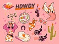 Retro cowboy vector stickers set Royalty Free Stock Photo