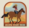 Retro cowgirl. Young girl riding a horse. Arizona desert dream. Royalty Free Stock Photo