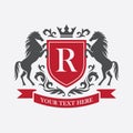 Retro crest with red shield and two horses Royalty Free Stock Photo