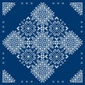 Bosnia and Herzegovina embroidery style vector pattern in square with corners, greeting card styled as Zmijanjski vez traditional