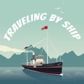 Retro cruise ship sails on the sea on clear day Royalty Free Stock Photo