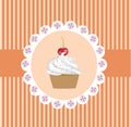 Retro cupcake on orange stripes background Royalty Free Stock Photo