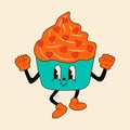 Retro cupcake 30s cartoon mascot character -. 40s, 50s, 60s old animation style.