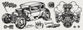 Retro custom car and parts composition Royalty Free Stock Photo