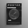 Retro cyberpunk poster with wireframe liquid distorted planet. Black and white retrofuturistic poster design with trendy