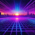 Retro cyberpunk style Neon light grid