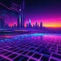 Retro cyberpunk style Neon light grid