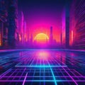 Retro cyberpunk style Neon light grid